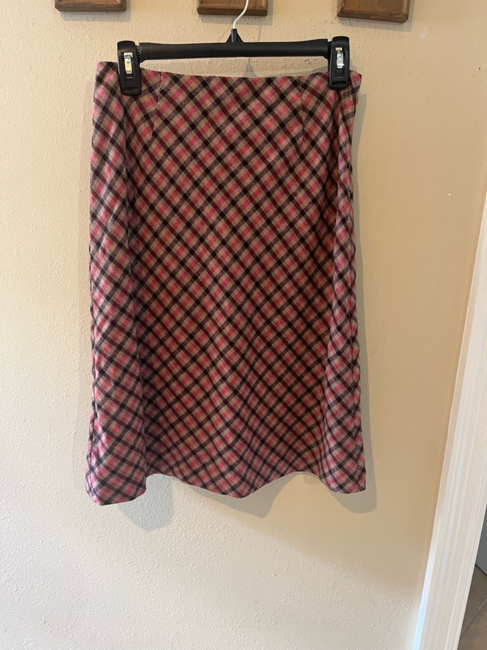 Petite Sophisticate Pink and Black Plaid A-Line Skirt